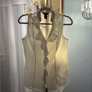 White House Black Market Cream Ruffled Blouse